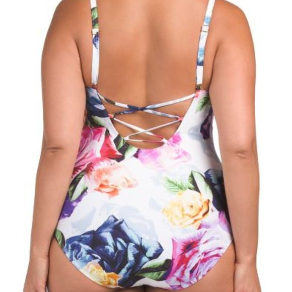LA BLANCA Bloom Lace Up One-piece Swimsuit Size 18 - Picture 3 of 3